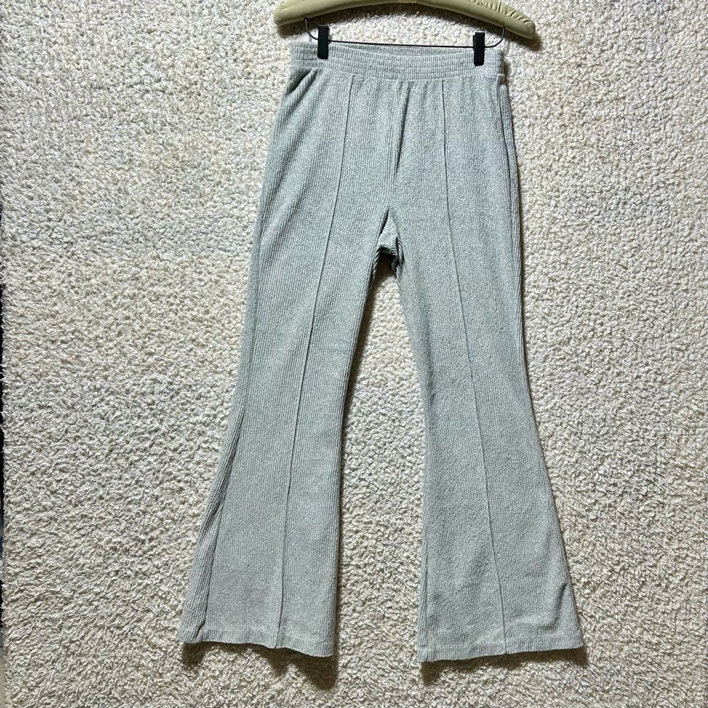 Aerie Groove On Gray Ribbed Flared Women’s Small Velour Pants Loungewear Lounge